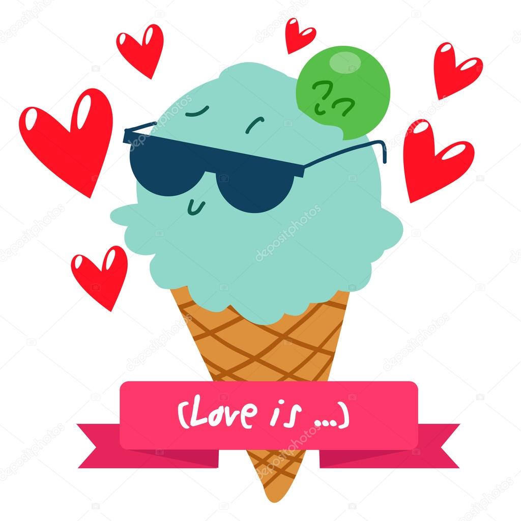 Ice cream in love. Flat style.