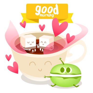 kahve fincanı ve renkli acıbadem kurabiyesi