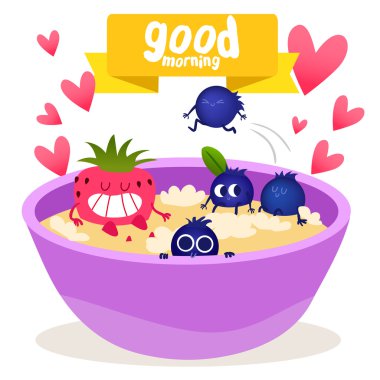 Breakfast Oatmeal with berries clipart