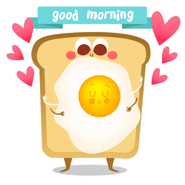Café da manhã bonito: ovo frito e torrada — Vetor de Stock