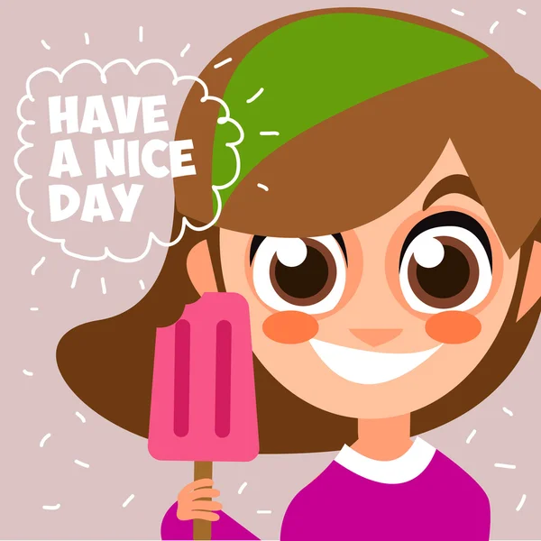 Chica alegre con helado — Vector de stock