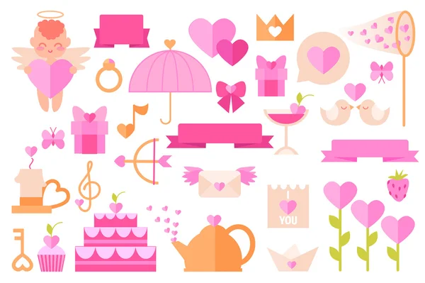 Verschillende objecten op een thema van Aftelkalender voor Valentijnsdag — Stockvector