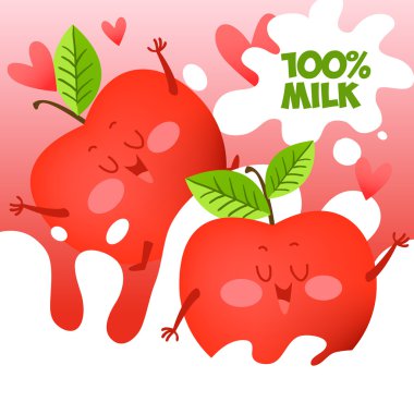 apple fruits falling into the milky splash.