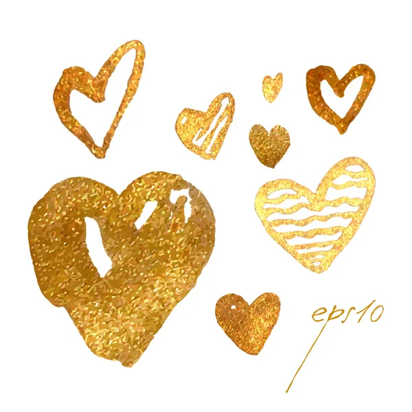 Glamour oro corazones conjunto — Vector de stock