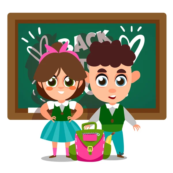 School kids in front of blackboard — Stock Vector