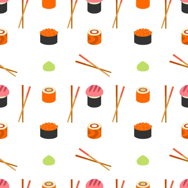 Nahtloses flaches stilisiertes Sushi-Muster. — Stockvektor
