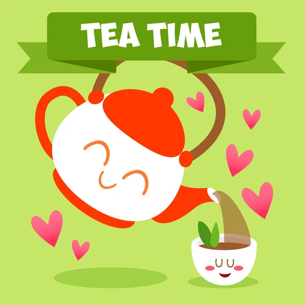 Artoon characters. Cup of tea. — Stock Vector