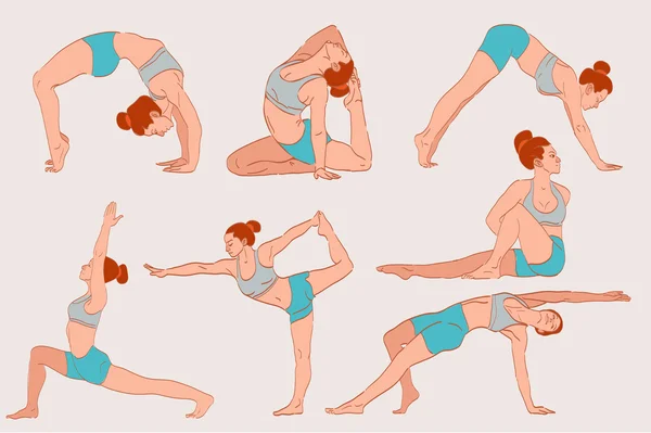Latihan yoga. Yoga wanita - Stok Vektor