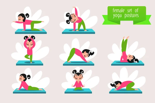 Esercizi di yoga. Donne yoga — Vettoriale Stock