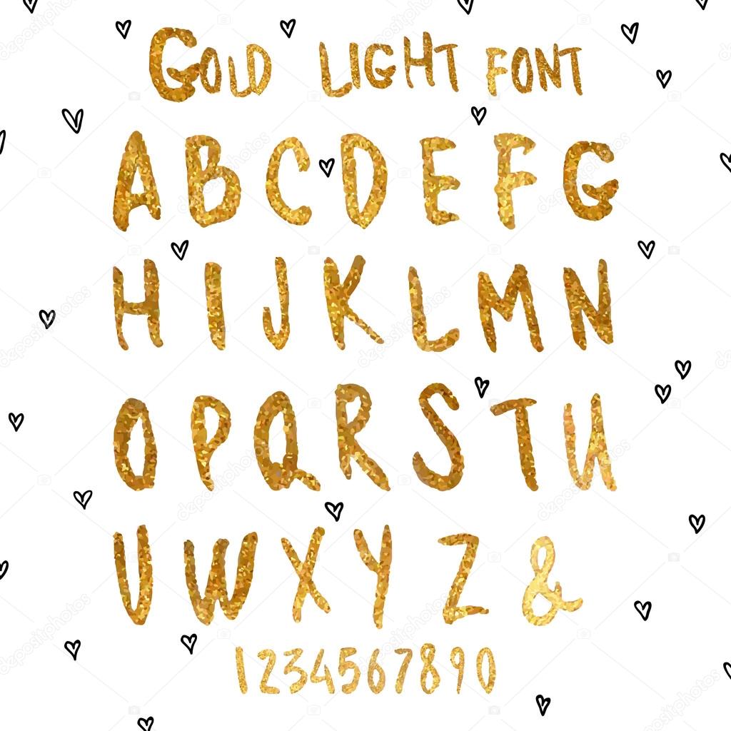 Golden watercolor alphabet.
