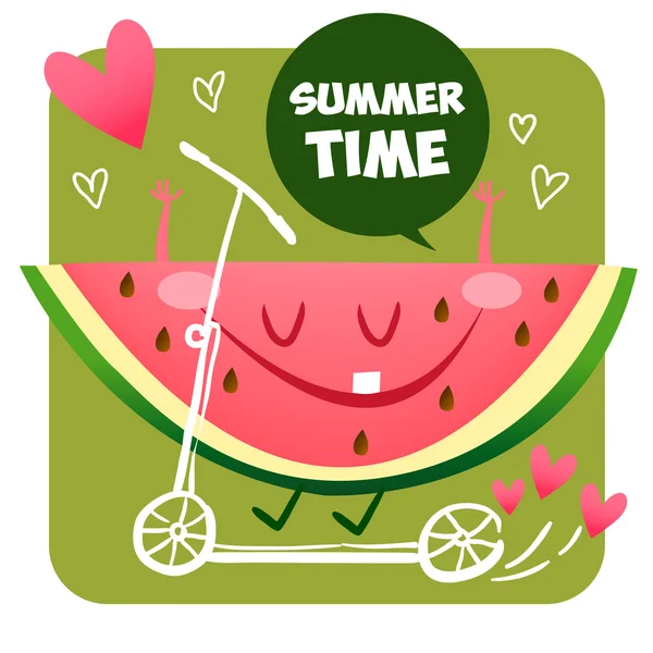 Slice of watermelon on a scooter — ストックベクタ