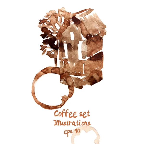 Manchas de café acuarela — Vector de stock