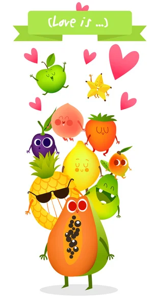 Un ensemble de fruits mignons . — Image vectorielle