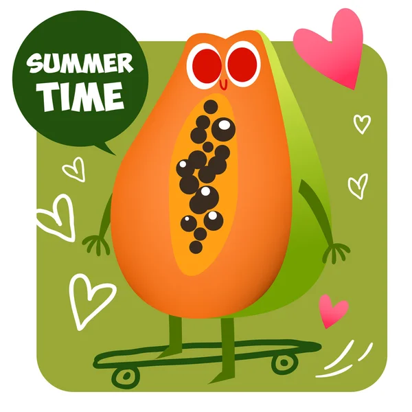 Tranche de papaye sur une planche à roulettes — Image vectorielle