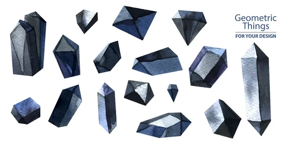 Watercolor black crystals — Stock Vector