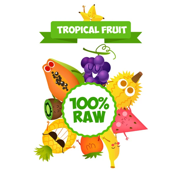 A set of cute fruit characters Stock Vector