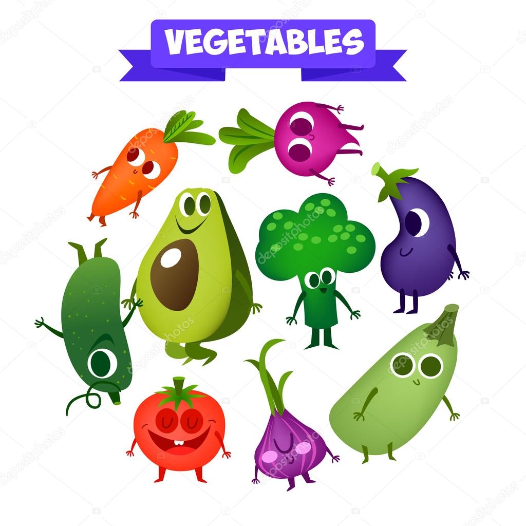 A set of cute fruits and vegetables