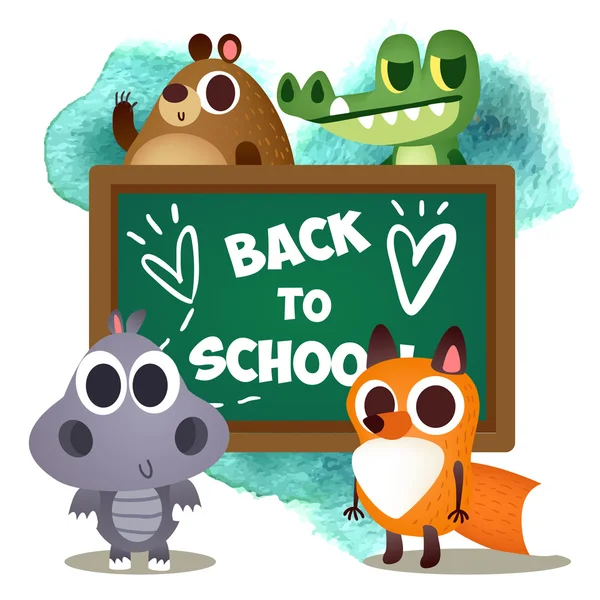 Animals in cartoon style on school theme — Stock Vector