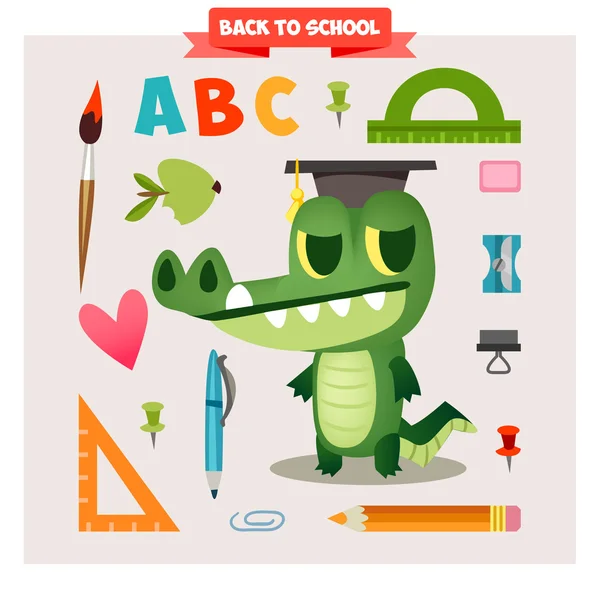 Animal in cartoon style on school theme — Stock Vector