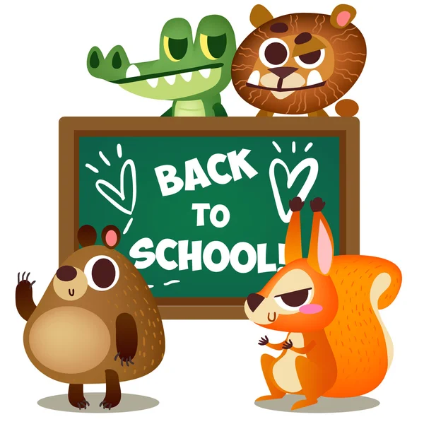 Animali in stile cartone animato sul tema della scuola — Vettoriale Stock