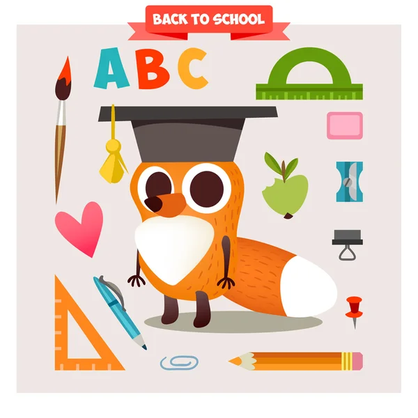 Animal in cartoon style on school theme — Stock Vector
