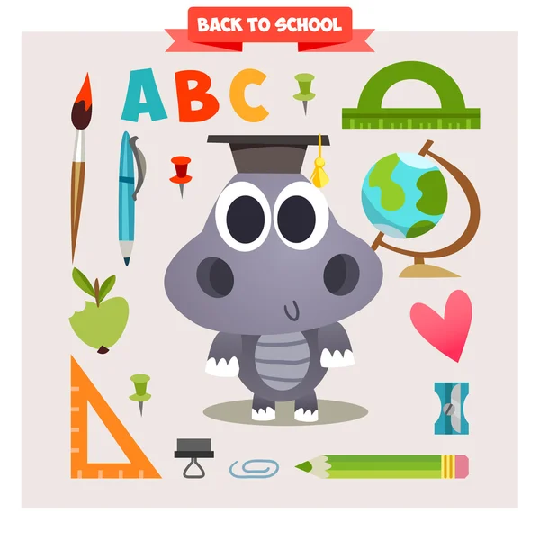 Animal en estilo de dibujos animados sobre el tema de la escuela — Vector de stock