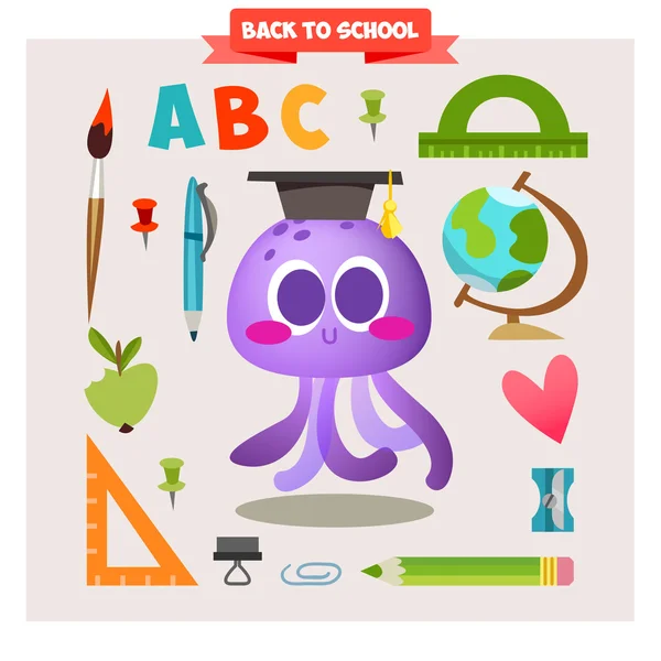 Animal en estilo de dibujos animados sobre el tema de la escuela — Vector de stock