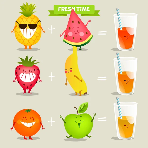 Uppsättning av söta frukter — Stock vektor