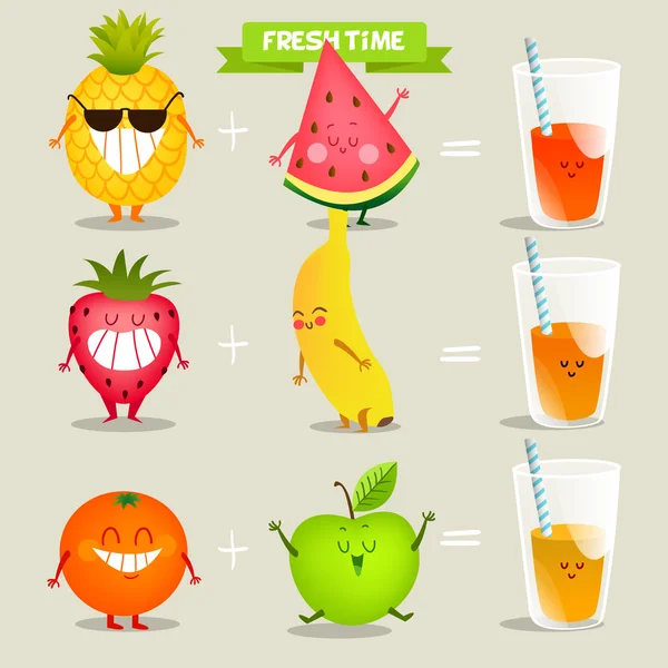 Conjunto de frutas lindas — Vector de stock