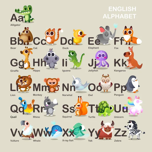 Lindo alfabeto con animales Vector de stock