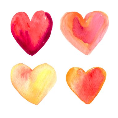 Sevgililer günü için suluboya kalpler kümesi.