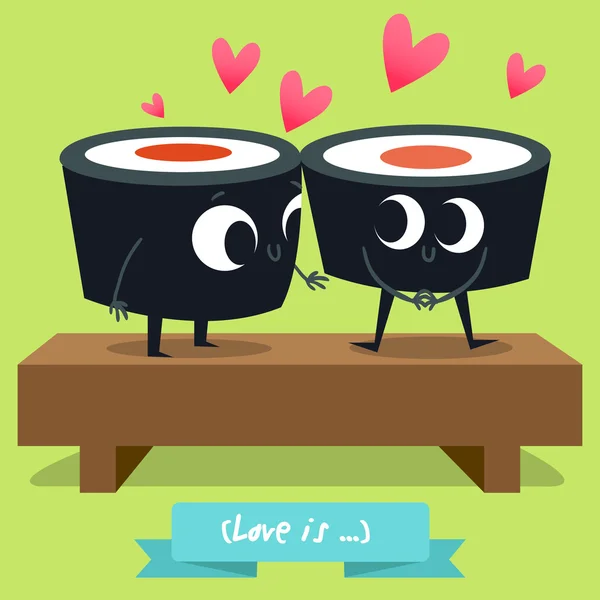 Personajes divertidos. Comida japonesa. sushi — Vector de stock