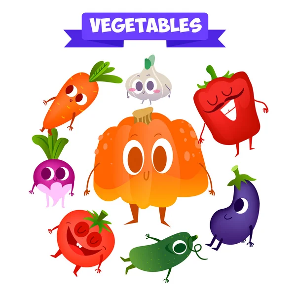 Um conjunto de vegetais bonitos — Vetor de Stock