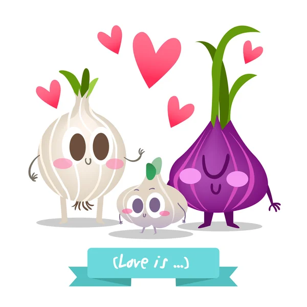Onions and garlic characters — Stock Illustration Onions and garlic characters Vector Graphics