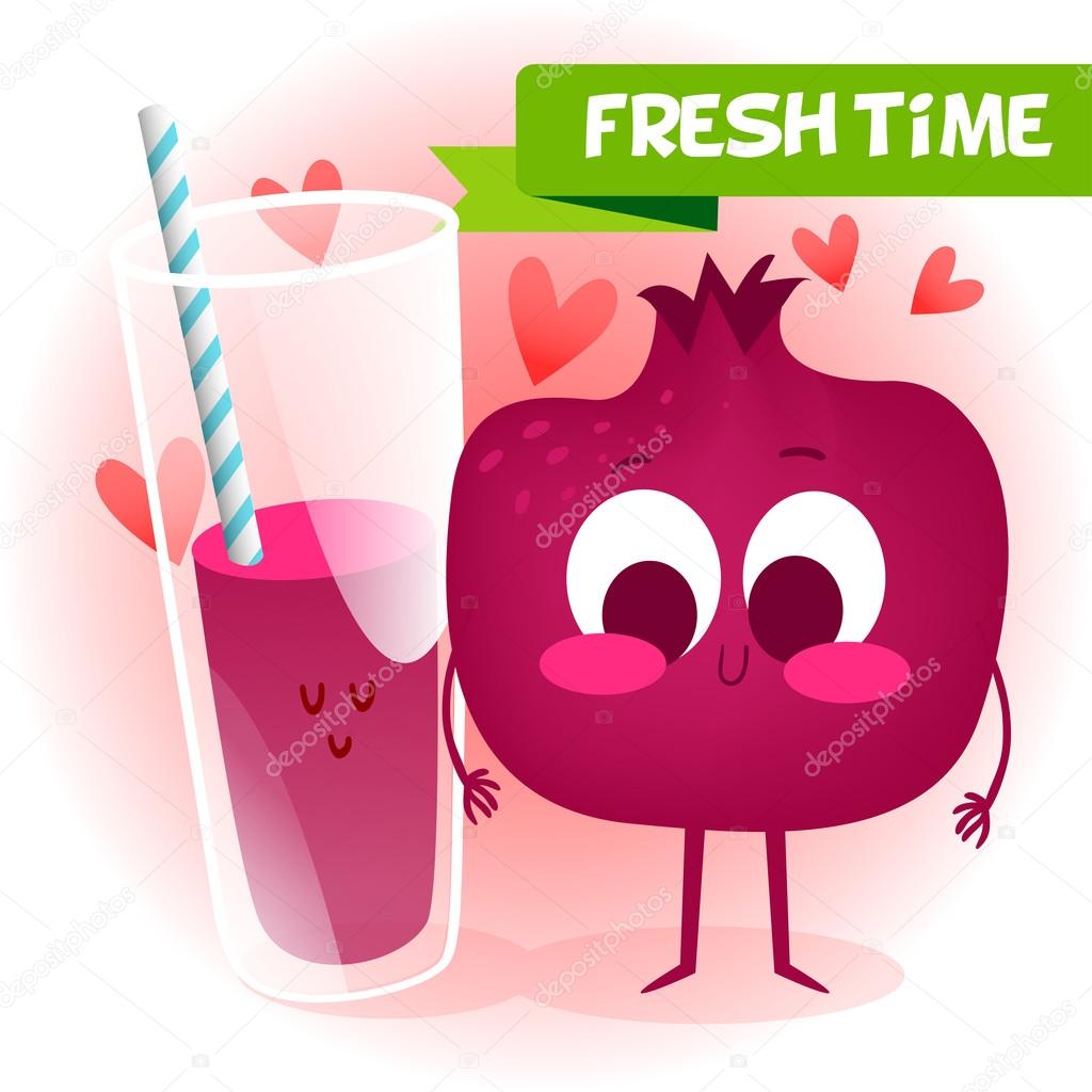 Pomegranate juice. Love and hearts. — Stock Vector © Katya_Bra 88068556