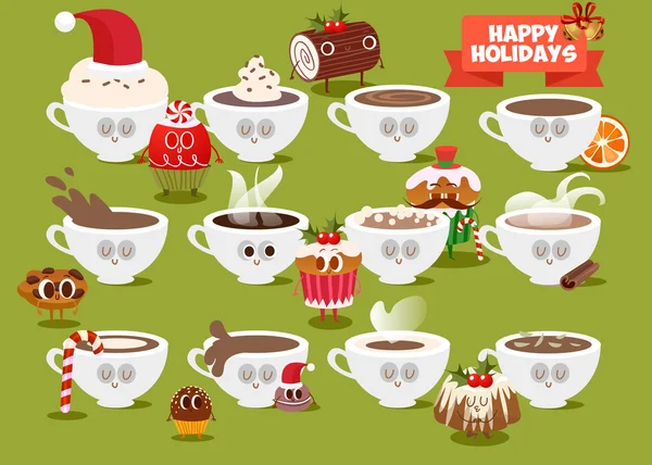 Christmas Cups of coffee — Stock Vector