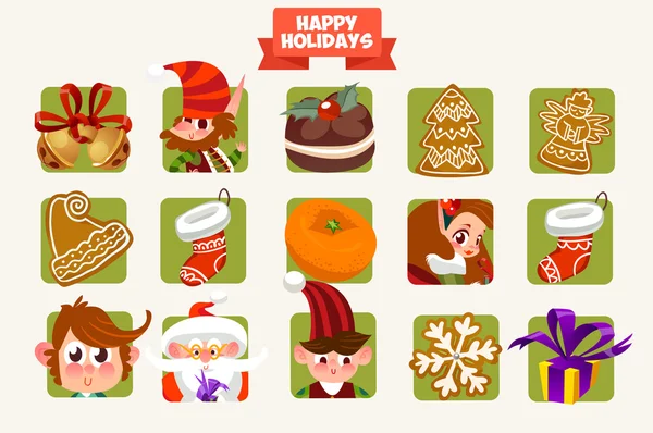 Personajes e iconos para Navidad — Vector de stock