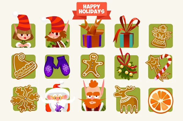 Personajes e iconos para Navidad — Vector de stock