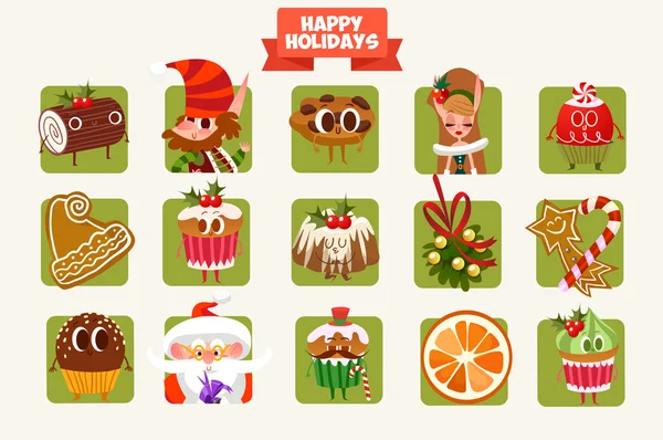 Personajes e iconos para Navidad — Vector de stock