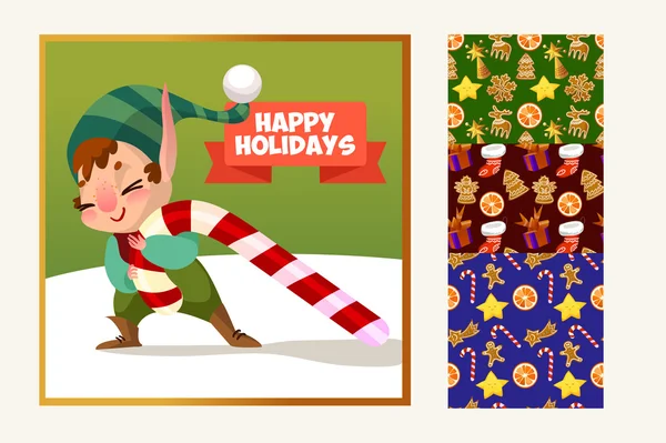 Postal de Navidad con personajes — Vector de stock