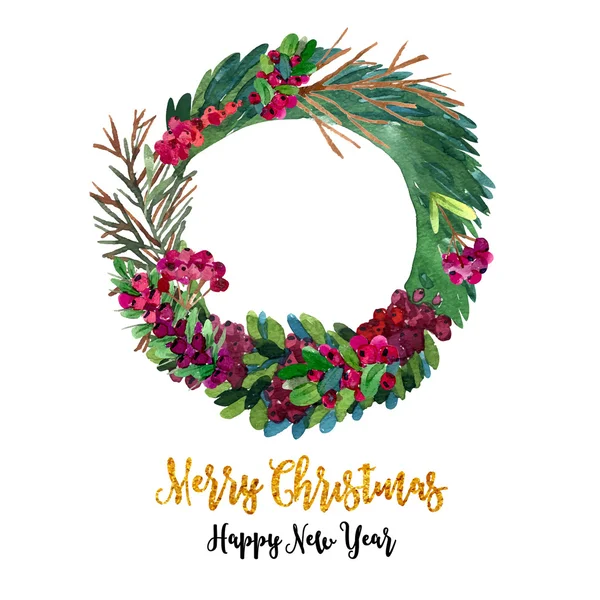 Watercolor christmas wreath. — Stock Vector