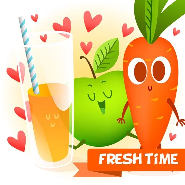 Zanahoria fresca y jugo de manzana — Vector de stock
