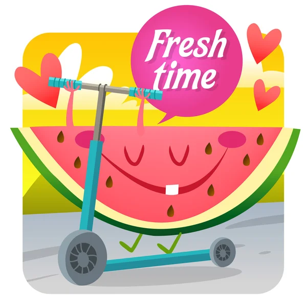 Fruits frais de pastèque sur scooter — Image vectorielle