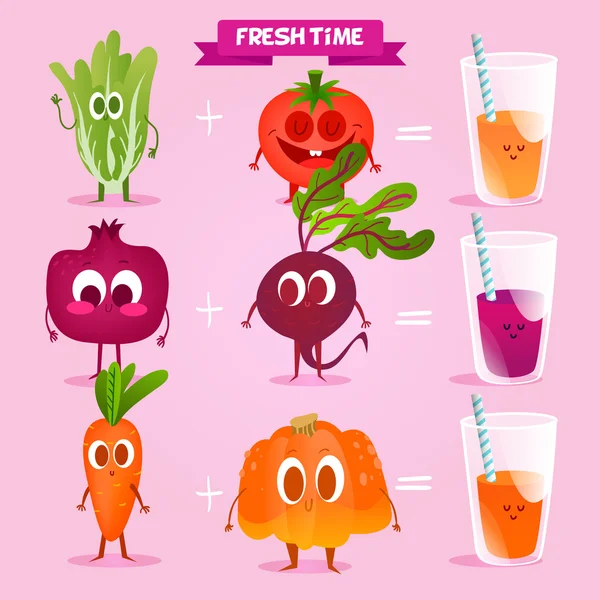 Set di frutta e bevande carine — Vettoriale Stock