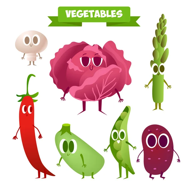 Conjunto de verduras lindas . — Vector de stock