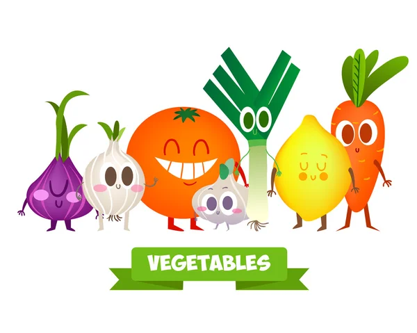 Conjunto de verduras lindas . — Vector de stock