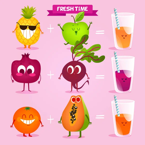 Set of cute fruits and drinks Royalty Free Stock Illustrations