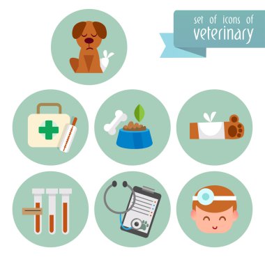 Veteriner düz simgeler kümesi.