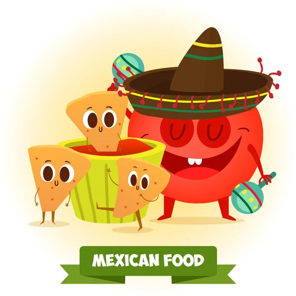 Tomate mexicano y nachos — Vector de stock