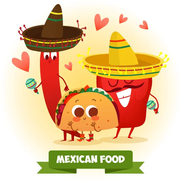 Pimientos y tacos mexicanos — Vector de stock